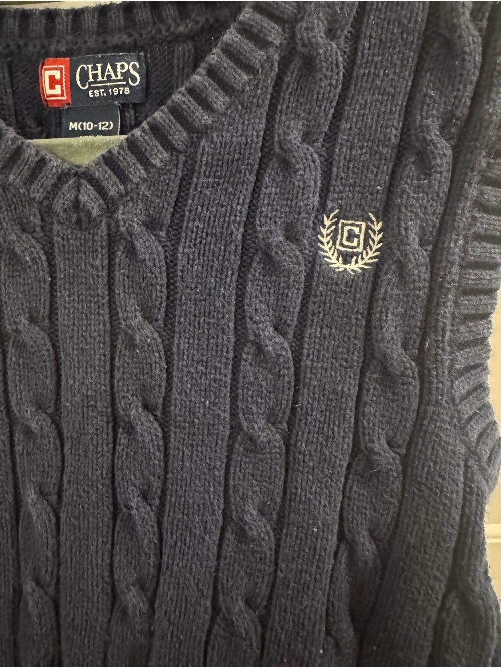 Chaps Navy Cable Knit V-Neck Sleeveless Sweater Vest - Picture 3 of 4